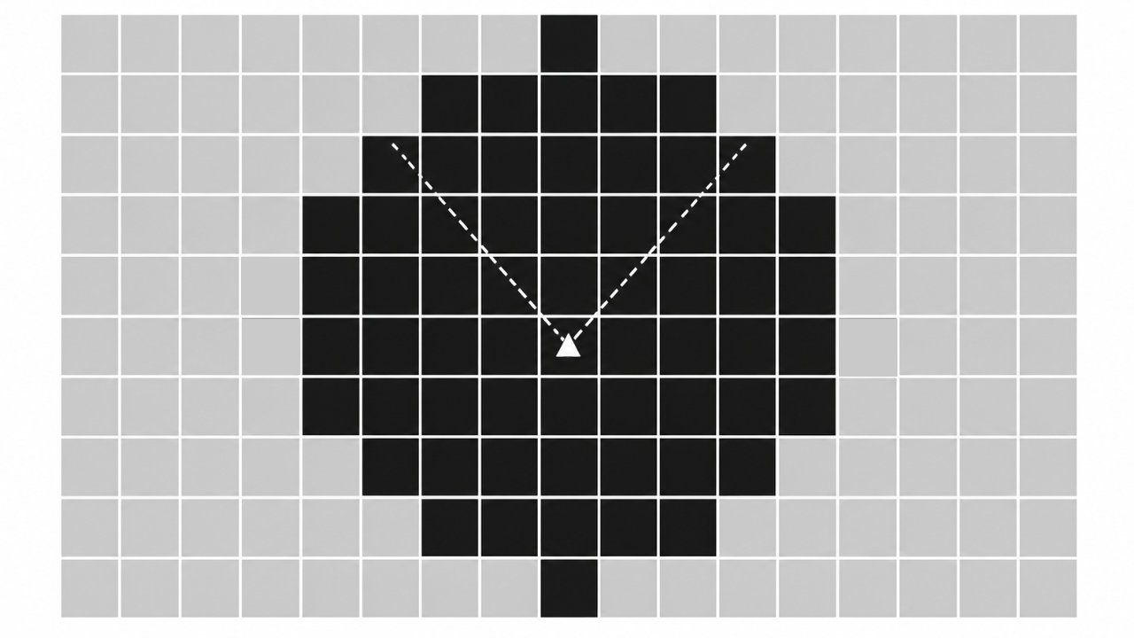 Distance culling showing visible and hidden grass tiles around the camera